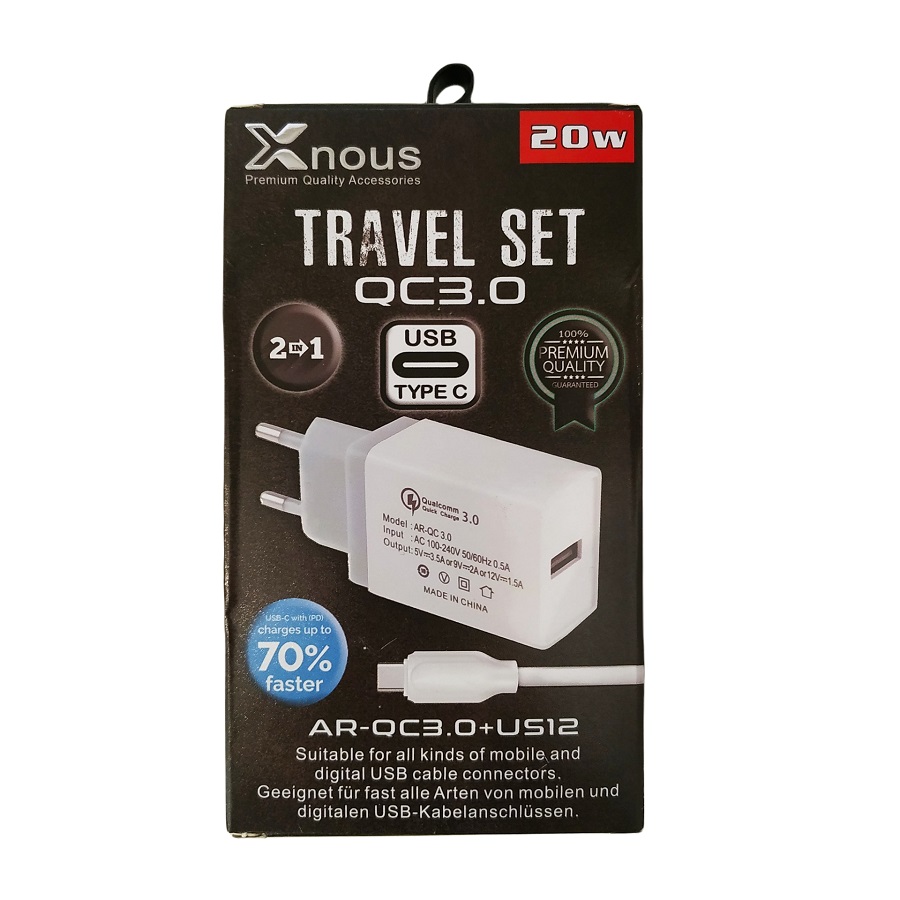 Travel Set Xnous 2 σε 1 Φορτιστής AR QC 3.0 18w Καλώδιο Type C US12 λευκό 1